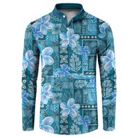 Cyan Hawaii Plumeria With Tropical Flowers Motifs Button Sweatshirt LT14 Cyan - Polynesian Pride