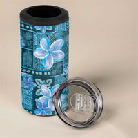 Cyan Hawaii Plumeria With Tropical Flowers Motifs 4 in 1 Can Cooler Tumbler