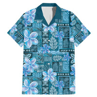 Cyan Hawaii Plumeria With Tropical Flowers Motifs Family Matching Mermaid Dress and Hawaiian Shirt