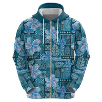 Cyan Hawaii Plumeria With Tropical Flowers Motifs Hoodie