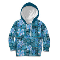 Cyan Hawaii Plumeria With Tropical Flowers Motifs Kid Hoodie LT14 Hoodie Cyan - Polynesian Pride