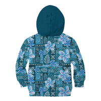 Cyan Hawaii Plumeria With Tropical Flowers Motifs Kid Hoodie LT14 - Polynesian Pride