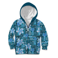 Cyan Hawaii Plumeria With Tropical Flowers Motifs Kid Hoodie LT14 Zip Hoodie Cyan - Polynesian Pride