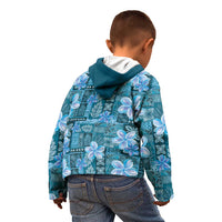 Cyan Hawaii Plumeria With Tropical Flowers Motifs Kid Hoodie LT14 - Polynesian Pride