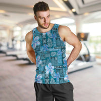 Cyan Hawaii Plumeria With Tropical Flowers Motifs Men Tank Top LT14 Cyan - Polynesian Pride