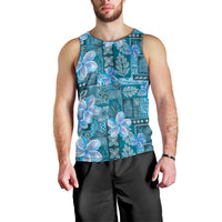 Cyan Hawaii Plumeria With Tropical Flowers Motifs Men Tank Top LT14 - Polynesian Pride