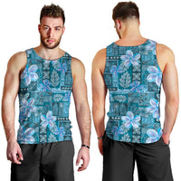 Cyan Hawaii Plumeria With Tropical Flowers Motifs Men Tank Top LT14 - Polynesian Pride