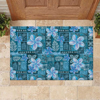 Cyan Hawaii Plumeria With Tropical Flowers Motifs Rubber Doormat LT14 Cyan - Polynesian Pride