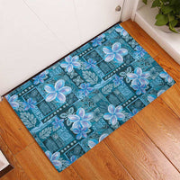 Cyan Hawaii Plumeria With Tropical Flowers Motifs Rubber Doormat LT14 - Polynesian Pride