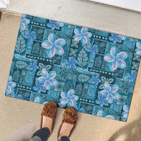 Cyan Hawaii Plumeria With Tropical Flowers Motifs Rubber Doormat LT14 - Polynesian Pride