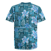 Cyan Hawaii Plumeria With Tropical Flowers Motifs Rugby Jersey