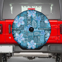 Cyan Hawaii Plumeria With Tropical Flowers Motifs Spare Tire Cover