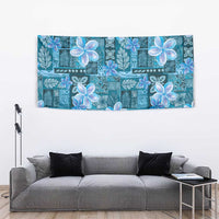Cyan Hawaii Plumeria With Tropical Flowers Motifs Tapestry