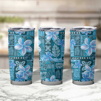 Cyan Hawaii Plumeria With Tropical Flowers Motifs Tumbler Cup
