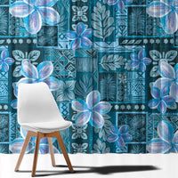 Cyan Hawaii Plumeria With Tropical Flowers Motifs Window Curtain LT14 - Polynesian Pride