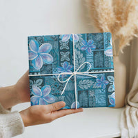 Cyan Hawaii Plumeria With Tropical Flowers Motifs Wrapping Paper LT14 - Polynesian Pride