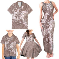 Polynesia Hammerhead Shark Tattoo With Plumeria Lei Family Matching Tank Maxi Dress and Hawaiian Shirt
