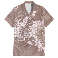 Polynesia Hammerhead Shark Tattoo With Plumeria Lei Hawaiian Shirt LT14 Mocha - Polynesian Pride