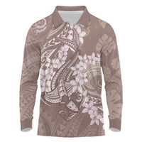Polynesia Hammerhead Shark Tattoo With Plumeria Lei Long Sleeve Polo Shirt