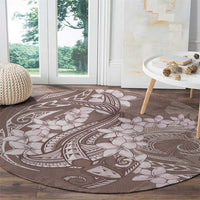 Polynesia Hammerhead Shark Tattoo With Plumeria Lei Round Carpet