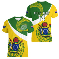 Personalised Cook Islands Rugby Women V Neck T Shirt Pacific Go The Kukis Sporty Style LT14 - Polynesian Pride