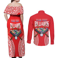 Personalised Taiwan Billiards Couples Matching Off Shoulder Maxi Dress and Long Sleeve Button Shirt Eight-ball Pool Polynesia Tattoo - Polynesian Pride