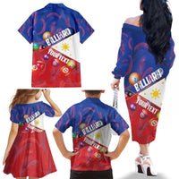 Personalised Philippines Billiards Family Matching Off The Shoulder Long Sleeve Dress and Hawaiian Shirt Cue With Balls Flag Style - Polynesian Pride