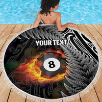 Personalised New Zealand Billiards Beach Blanket Maori Fern On Fire 8 Ball LT14 - Polynesian Pride