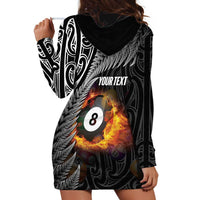 Personalised New Zealand Billiards Hoodie Dress Maori Fern On Fire 8 Ball - Polynesian Pride