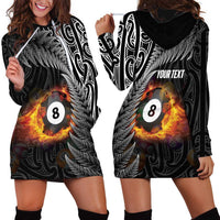 Personalised New Zealand Billiards Hoodie Dress Maori Fern On Fire 8 Ball - Polynesian Pride