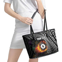 Personalised New Zealand Billiards Leather Tote Bag Maori Fern On Fire 8 Ball - Polynesian Pride