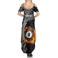 Personalised New Zealand Billiards Summer Maxi Dress Maori Fern On Fire 8 Ball - Polynesian Pride
