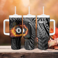 Personalised New Zealand Billiards Tumbler With Handle Maori Fern On Fire 8 Ball - Polynesian Pride