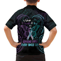 Suicide Awareness Memorial Family Matching Off The Shoulder Long Sleeve Dress and Hawaiian Shirt I Wear Purple and Teal For Someone I Miss - Polynesian Pride