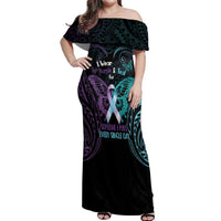 Suicide Awareness Memorial Off Shoulder Maxi Dress I Wear Purple and Teal For Someone I Miss - Polynesian Pride