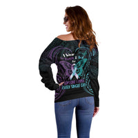 Suicide Awareness Memorial Off Shoulder Sweater I Wear Purple and Teal For Someone I Miss - Polynesian Pride
