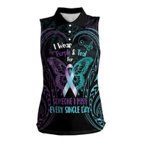Suicide Awareness Memorial Women Sleeveless Polo Shirt I Wear Purple and Teal For Someone I Miss - Polynesian Pride