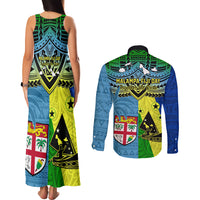 Malampa Fiji Day Couples Matching Tank Maxi Dress and Long Sleeve Button Shirts Together We Grow Proud Polynesian Tapa Artsy LT14 - Polynesian Pride