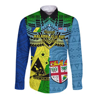 Custom Malampa Fiji Day Long Sleeve Button Shirt Together We Grow Proud Polynesian Tapa Artsy LT14 Unisex Blue - Polynesian Pride