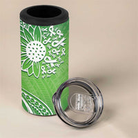 Polynesia Depression Awareness 4 in 1 Can Cooler Tumbler Sunflower Green Ribbons Polynesian Tattoo