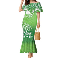Polynesia Depression Awareness Family Matching Mermaid Dress and Hawaiian Shirt Sunflower Green Ribbons Polynesian Tattoo