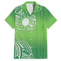 Polynesia Depression Awareness Family Matching Off The Shoulder Long Sleeve Dress and Hawaiian Shirt Sunflower Green Ribbons Polynesian Tattoo