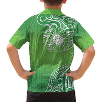 Polynesia Depression Awareness Family Matching Off Shoulder Short Dress and Hawaiian Shirt Sunflower Green Ribbons Polynesian Tattoo