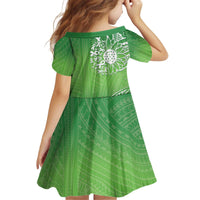Polynesia Depression Awareness Kid Short Sleeve Dress Sunflower Green Ribbons Polynesian Tattoo