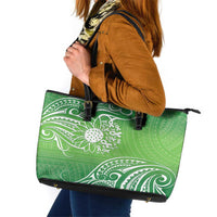 Polynesia Depression Awareness Leather Tote Bag Sunflower Green Ribbons Polynesian Tattoo LT14 Green - Polynesian Pride