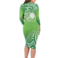 Polynesia Depression Awareness Long Sleeve Bodycon Dress Sunflower Green Ribbons Polynesian Tattoo