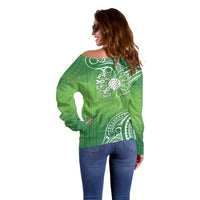 Polynesia Depression Awareness Off Shoulder Sweater Sunflower Green Ribbons Polynesian Tattoo LT14 - Polynesian Pride