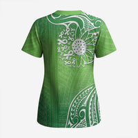 Polynesia Depression Awareness Scrub Top Sunflower Green Ribbons Polynesian Tattoo - Polynesian Pride