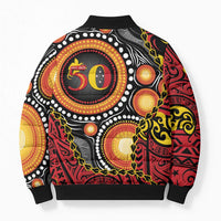 Celebrating 50 Years Papua New Guinea Bomber Puffer Jacket Aboriginal Mix Papuan Pattern - Polynesian Pride