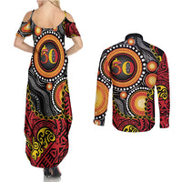 Celebrating 50 Years Papua New Guinea Couples Matching Summer Maxi Dress and Long Sleeve Button Shirt Aboriginal Mix Papuan Pattern LT14 - Polynesian Pride